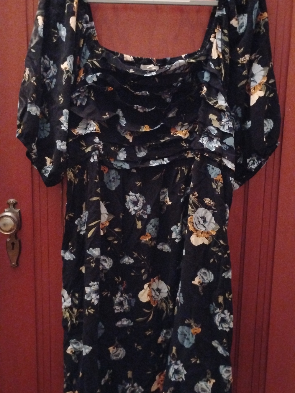 Maurices Black Floral Square-Neck Tunic with Ruffle Detail
